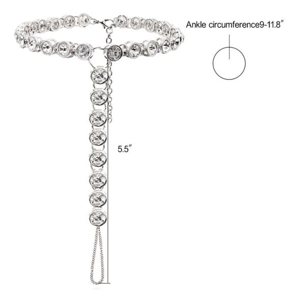 Silver and White Diamond Austrian Crystal Anklet Foot Chains - Set of 2 - Picture 6 of 6